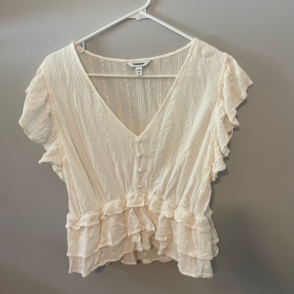 Express Ruffle Hem Cropped Flutter Sleeve Top Size L